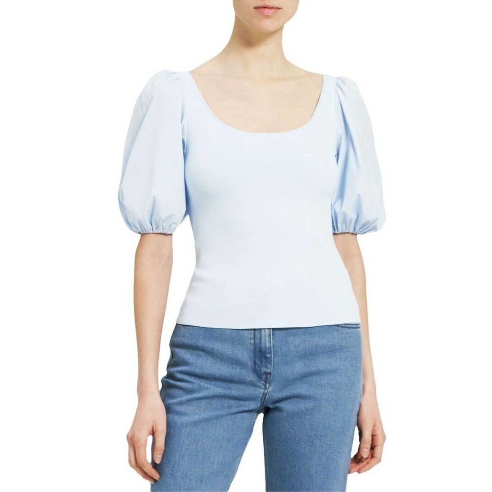 Theory Scoop Top‎ Sz XL Light Blue NWTs MSRP $345.00